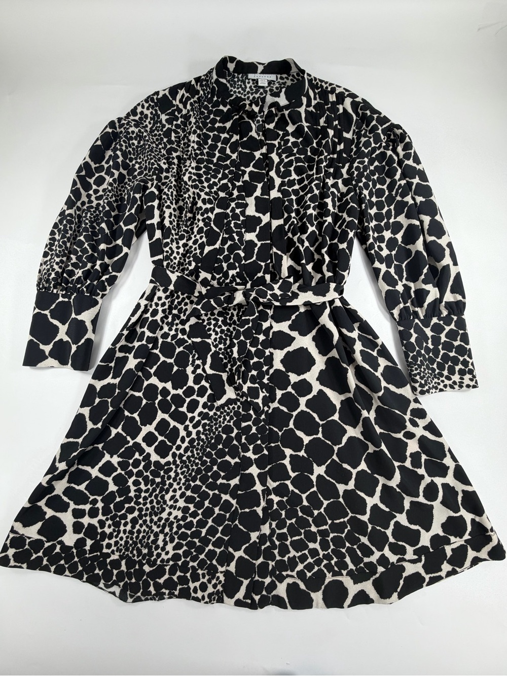 Topshop Safari Animal Print Tie Waist Shirt Dress Puff Sleeve US 6